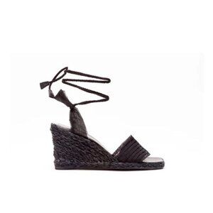 Stuart Weitzman Vintage Black Espadrilles Black Heel Wedges Women’s Size 10